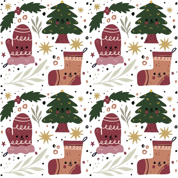 Diseño de patrones navideños dibujados a mano