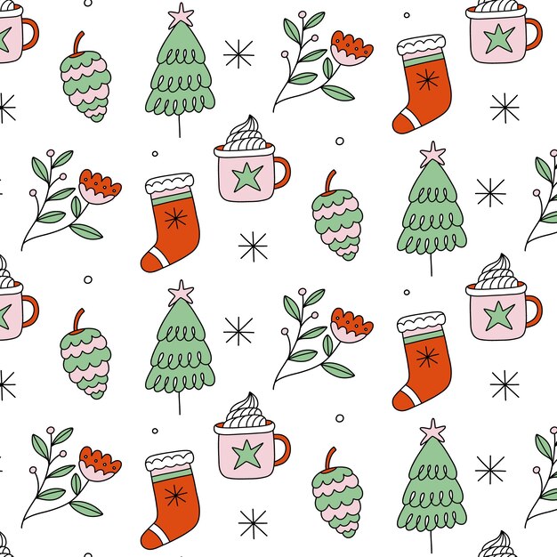 Diseño de patrones navideños dibujados a mano