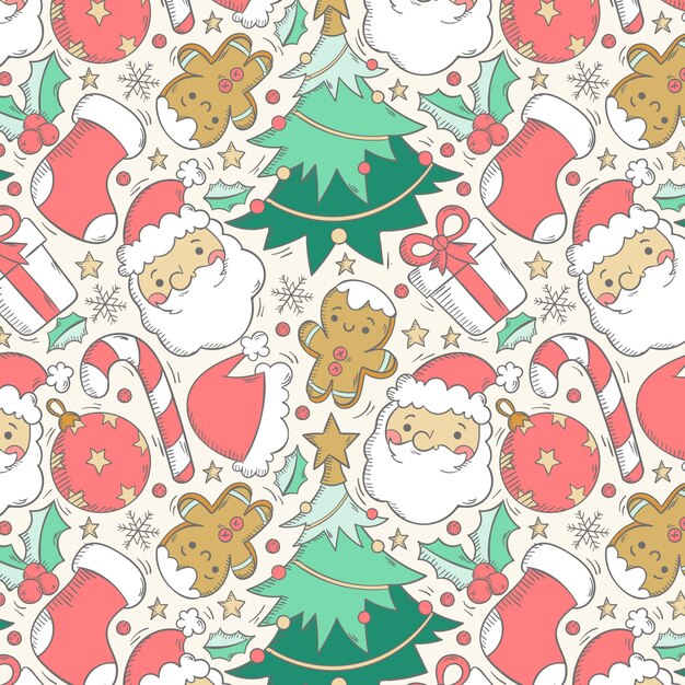 Diseño de patrones navideños dibujados a mano