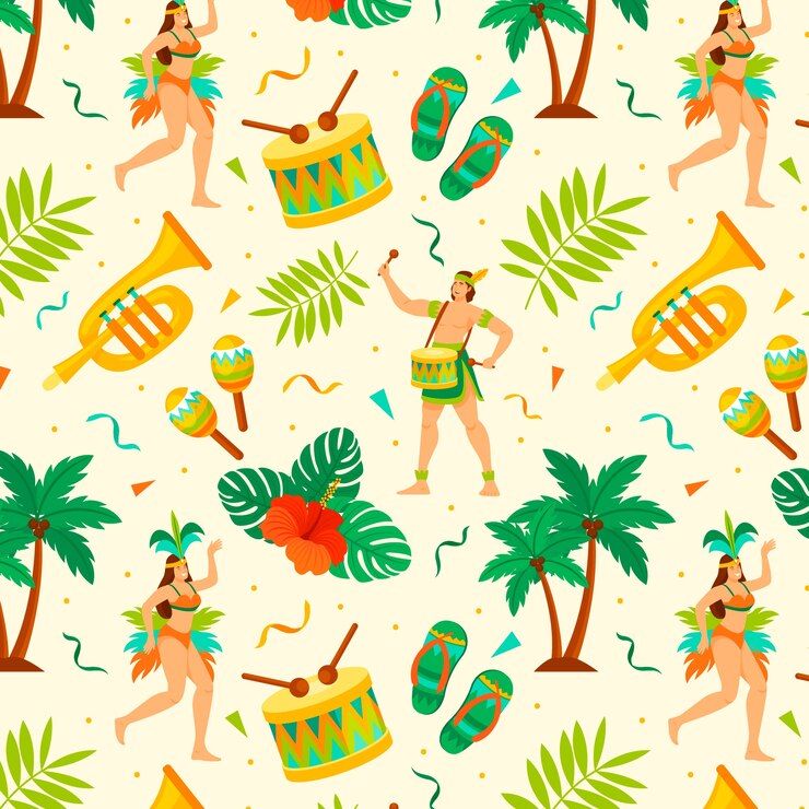 Vector gratuito diseño de patrones planos para la celebración del carnaval brasileño.