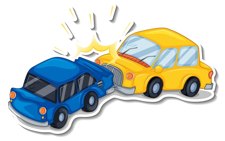 Vector gratuito diseño de pegatinas con coches destrozados aislados.
