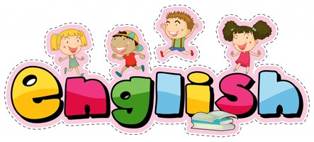 Vector gratuito diseño de pegatinas para inglés de palabra con niños felices