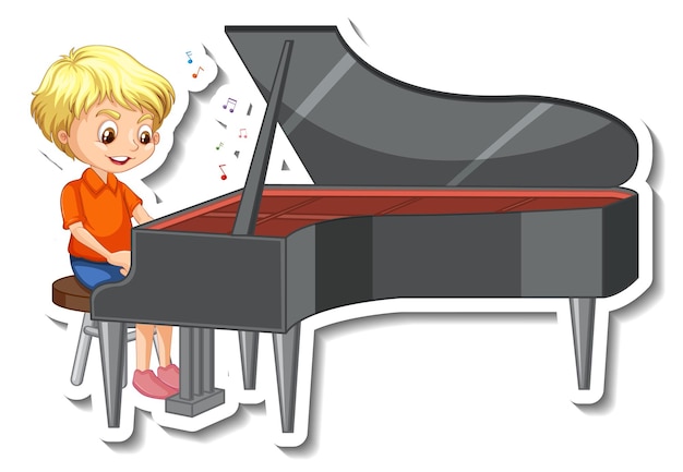 Vector gratuito diseño de pegatinas con un niño tocando el piano.