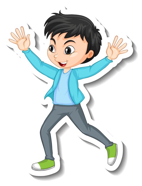 Diseño de pegatinas con personaje de niño feliz.