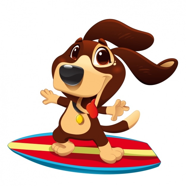 Vector gratuito diseño de perro surfeando