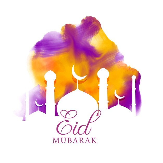 Diseño de pinceladas moradas y naranjas para eid mubarak
