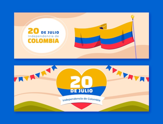 Diseño plano 20 de julio banners horizontales