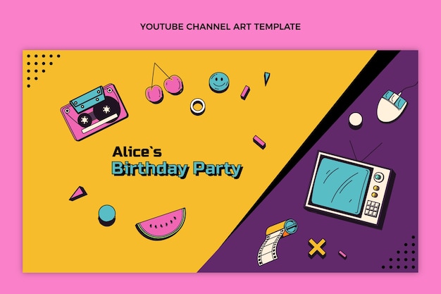 Vector gratuito diseño plano 90 cumpleaños nostálgico canal de youtube art