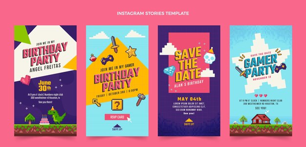 Diseño plano 90 cumpleaños nostálgico historias de instagram