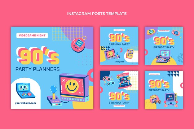 Diseño plano 90 cumpleaños nostálgico publicación de instagram