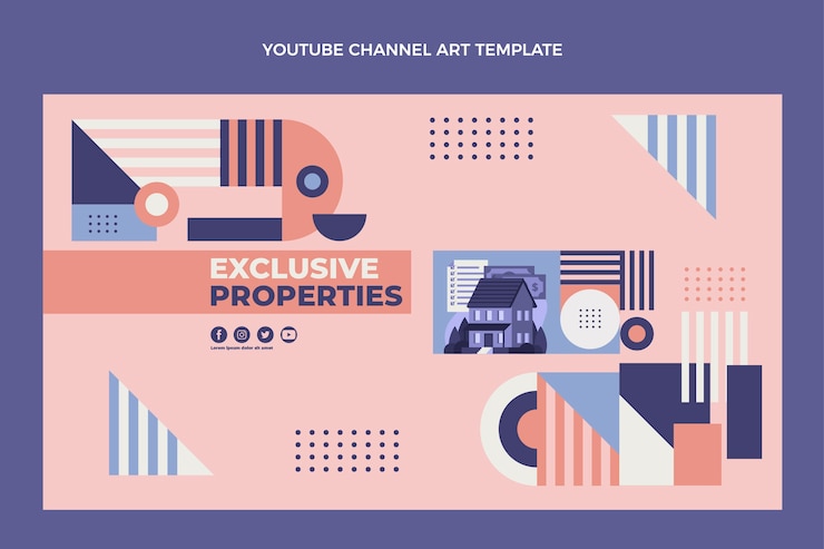 Vector gratuito diseño plano abstracto geométrico inmobiliaria canal de youtube arte