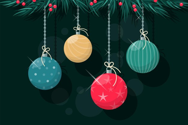 Diseño plano de adornos de bolas navideñas