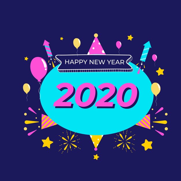 Diseño plano año nuevo 2020 fondo de pantalla