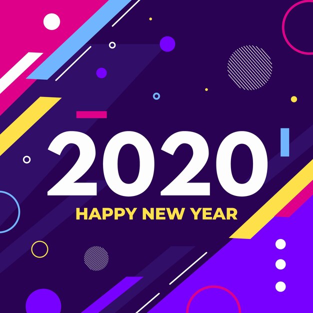 Diseño plano año nuevo 2020 fondo