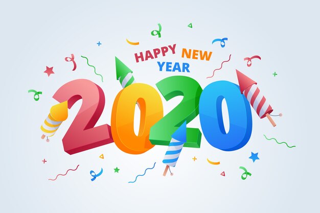 Diseño plano año nuevo 2020 fondo
