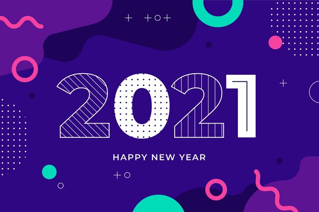 Diseño plano año nuevo 2021 fondo