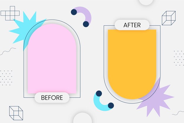 Diseño plano antes y después de la plantilla de fondo.