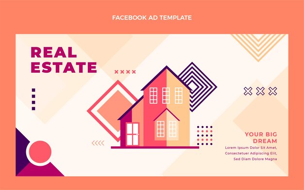 Diseño plano de anuncio de facebook inmobiliaria geométrica.