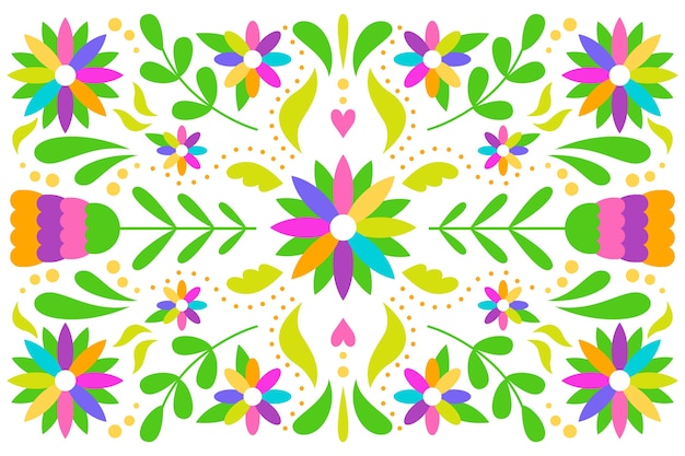 Diseño plano arreglo mexicano de fondo de hojas y flores