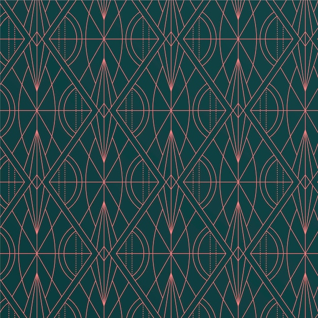 Diseño plano art deco patrón verde y rosa