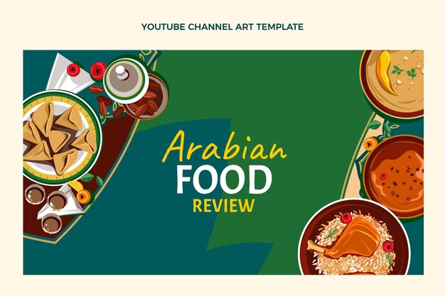 Diseño plano del arte del canal de youtube de comida.