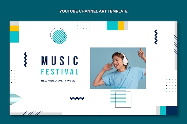 Vector gratuito diseño plano del arte del canal de youtube del festival de música.