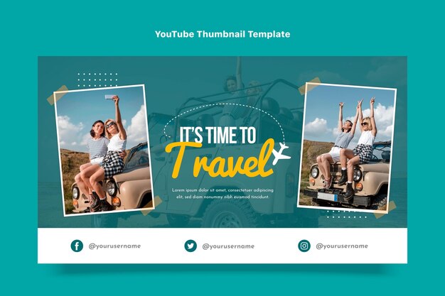 Diseño plano del arte del canal de youtube de viajes.