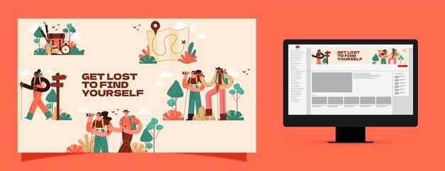 Diseño plano aventura de senderismo canal de arte de youtube