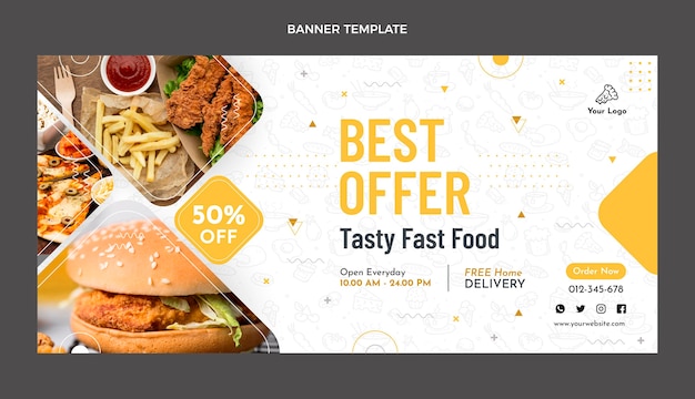 Diseño plano de banner de venta de comida.