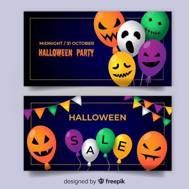 Vector gratuito diseño plano de banners de tema de halloween