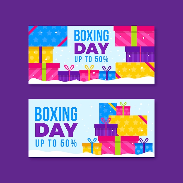 Diseño plano de banners de venta de día de boxeo