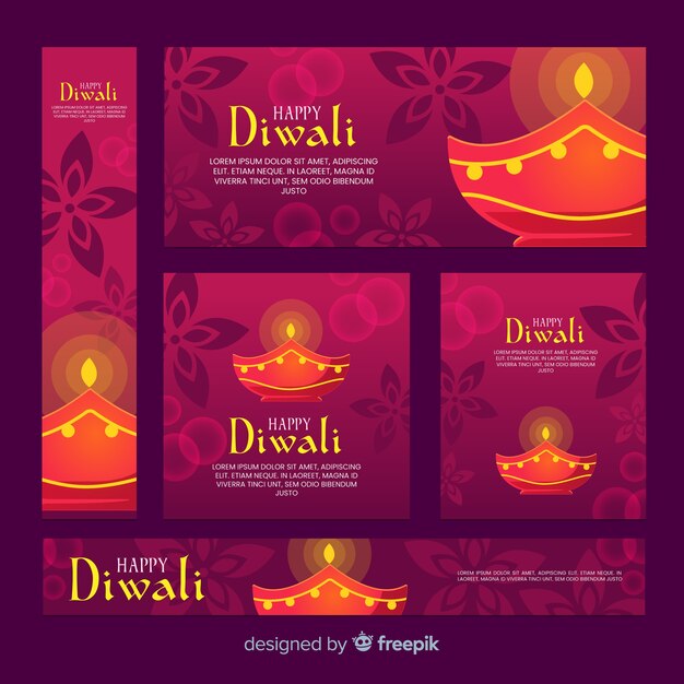 Diseño plano de banners web diwali