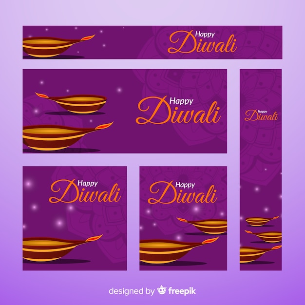 Vector gratuito diseño plano de banners web diwali