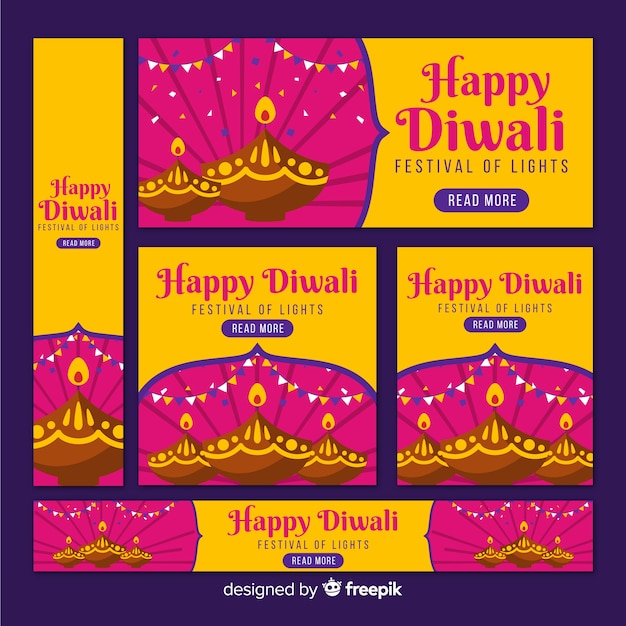 Diseño plano de banners web diwali