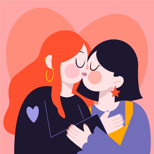 Diseño plano beso lésbico cariñoso
