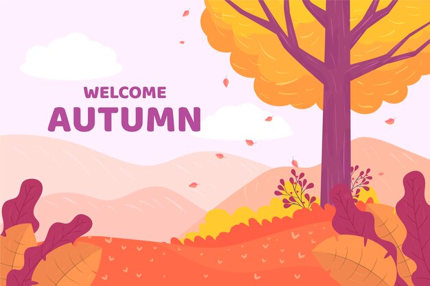Diseño plano bienvenida otoño fondo con bosque