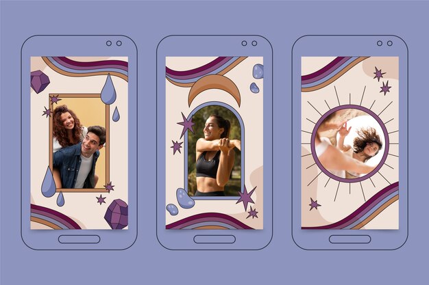 Diseño plano boho diseño de historias de instagram