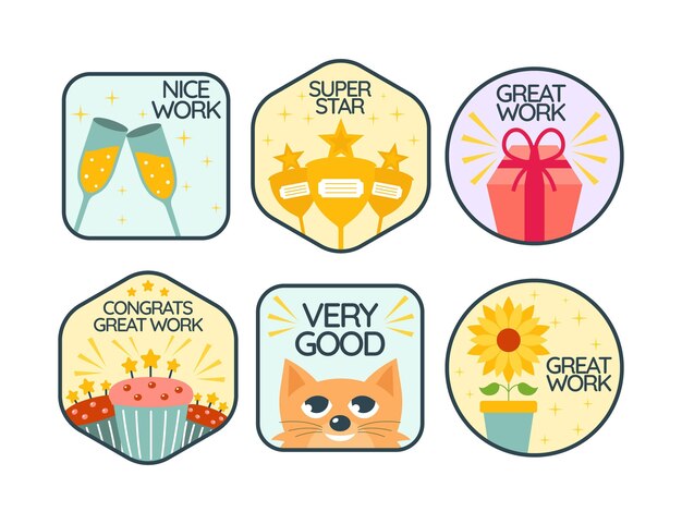Diseño plano buen trabajo y paquete de pegatinas de gran trabajo