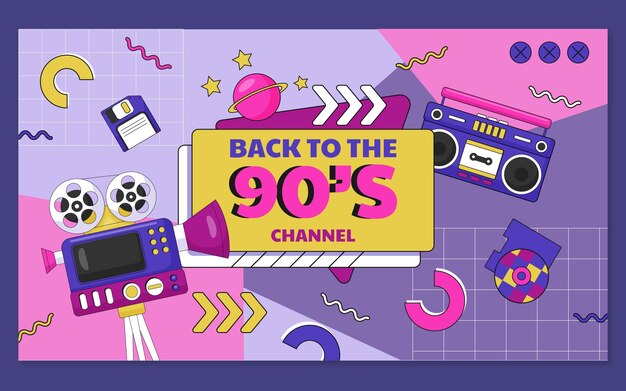Diseño plano del canal de youtube de los 90 nostálgicos