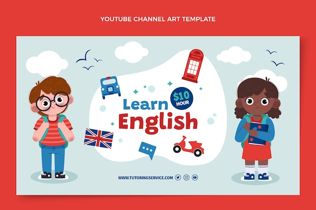 Vector gratuito diseño plano del canal de youtube para lecciones de aprendizaje de inglés