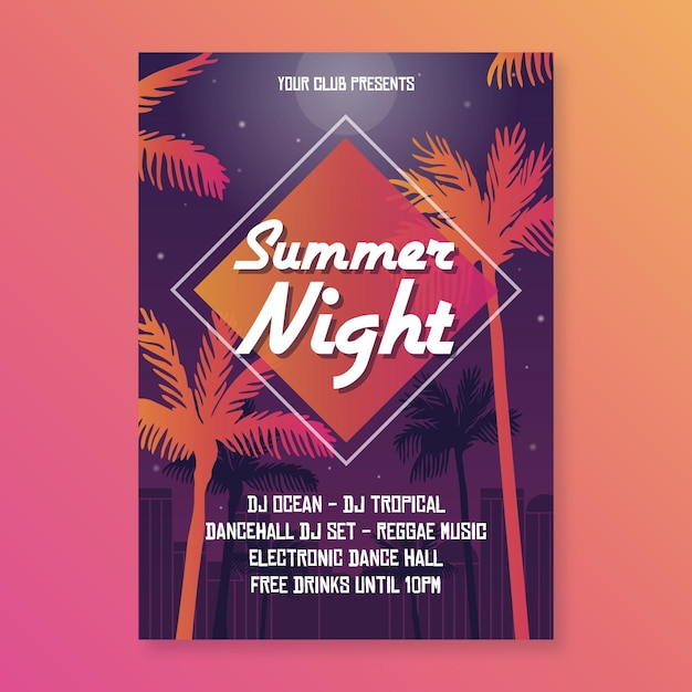 Diseño plano del cartel de la fiesta de verano