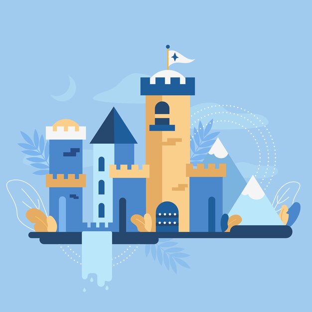 Diseño plano del castillo de cuento de hadas