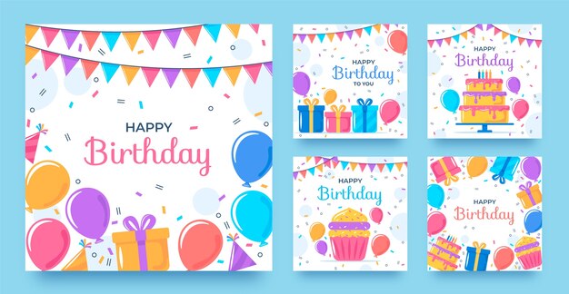 Diseño plano, celebración de cumpleaños, publicaciones en Instagram