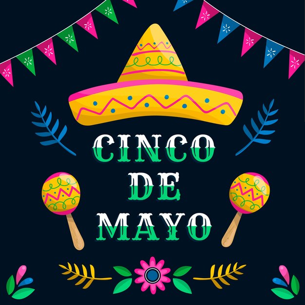 Diseño plano cinco de mayo y maracas