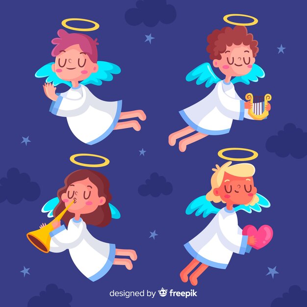 Diseño plano colección angel navidad