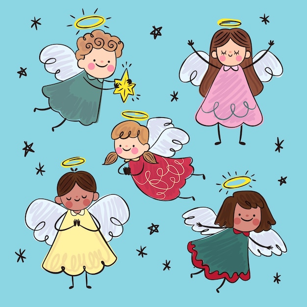 Diseño plano colección angel navidad