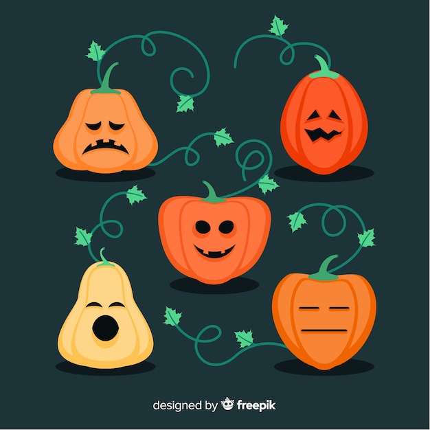 Vector gratuito diseño plano de la colección de calabaza de halloween