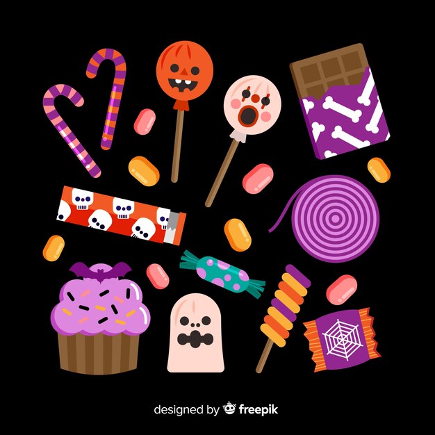 Diseño plano de la colección de dulces de halloween