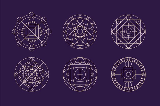Diseño plano colección de elementos de geometría sagrada