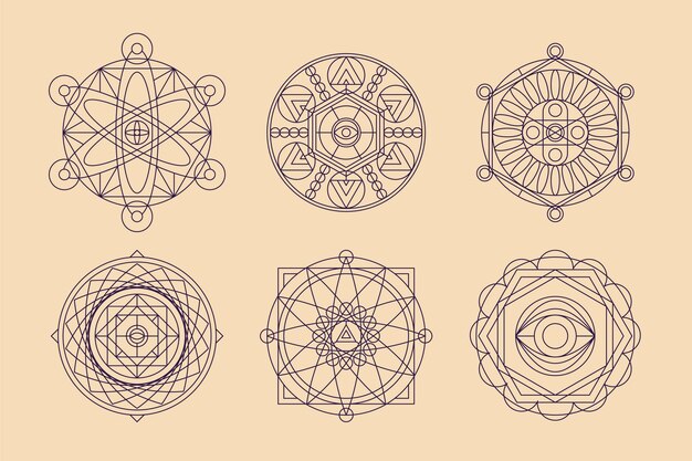 Diseño plano colección de elementos de geometría sagrada
